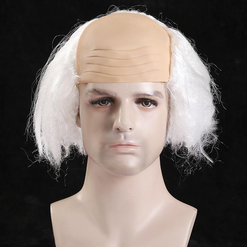 Halloween Cosplay Grandpa Artificial Synthetic Wig Props Funny Dress Up Bald Old People White Short Hair Headgear