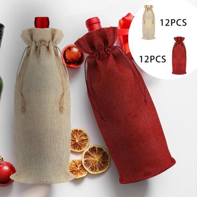 12x Burlap Bottle Bag Carrying Bag Bottle Gift Bag for Holiday Wedding Party
