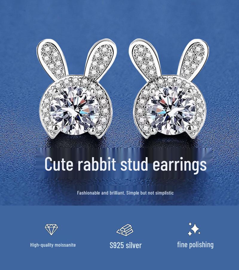 Trendy S925 Silver Rabbit Stud Earrings for Women - Elegant, Cute, and High-End Dangle Ear Jewelry