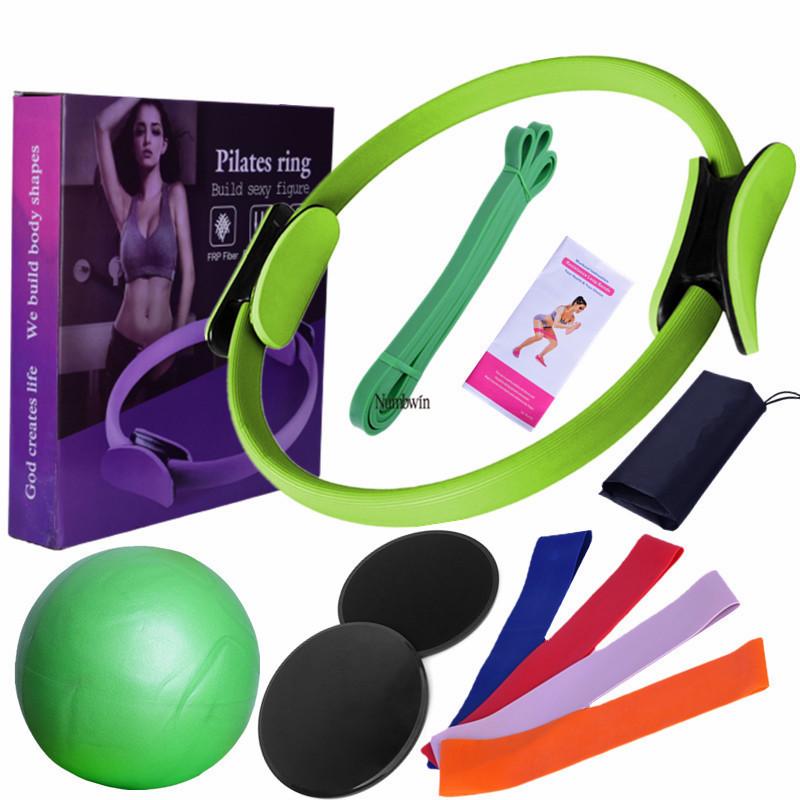 12-Piece Yoga Pilates Set: Yoga Ball, Latex Resistance Band, Elastic Ring, Gliding Disc In Box