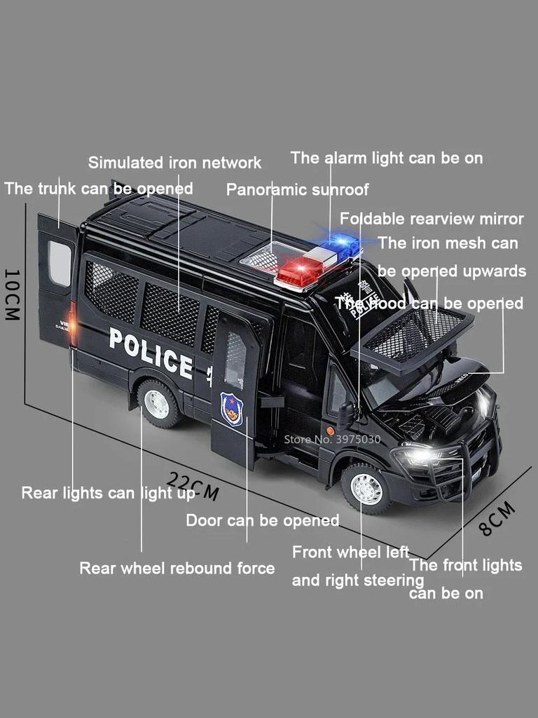 1/24 Alloy Diecast Police Car Miniature Models Toys High Simulation Models with Sound Light Collection Toy for Boy Birthday Gift
