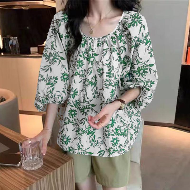 ZANZEA Women Summer Floral Print U Neck Lantern 3/4 Sleeve Blouses