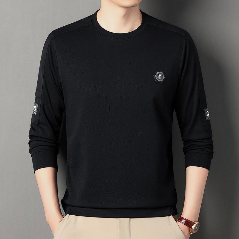 

Осенняя новая мужская толстовка с круглым вырезом, корейская версия модной повседневной футболки с принтом и длинным рукавом, однотонная мужская футболка 130-4XL