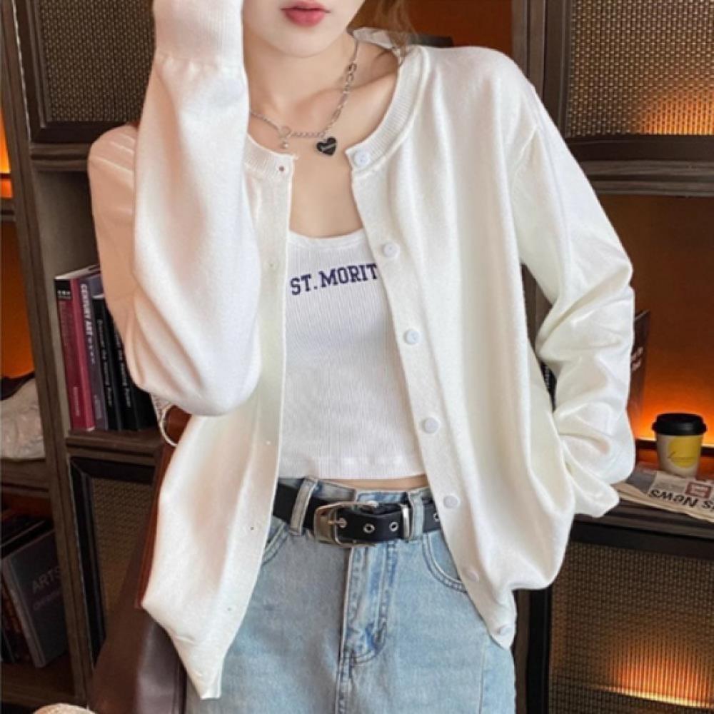 New Arrivals Open Run Women Basic Color Round Neck Slim Fit Long Sleeve Knitcard