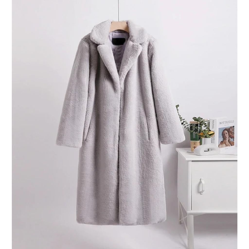 Winter Women High Quality Faux Rabbit Luxury Long Fur Coat Lapel OverCoat Thick Warm Female Plush Jacket Large Size 5XL