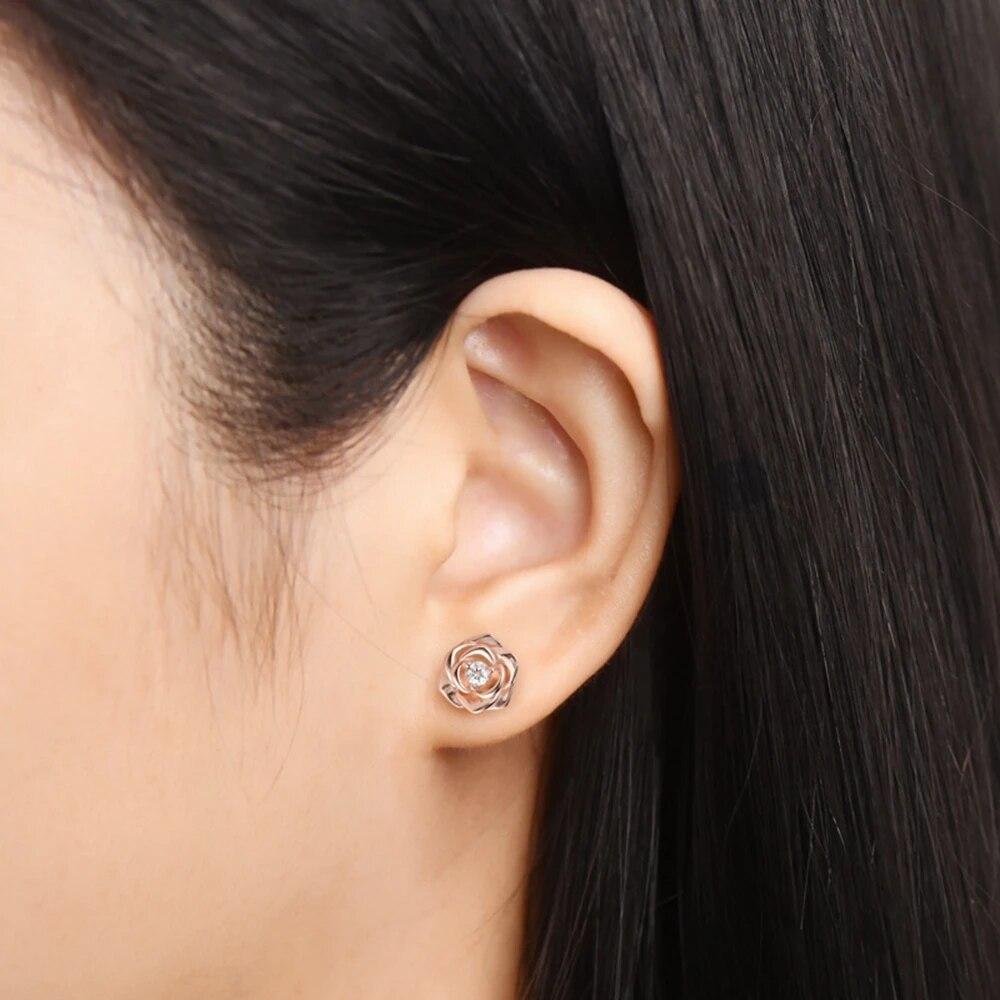 Plated 14K Gold  925 Sterling Silver VVS1 D Color Real Moissanite Diamond Flower Stud Earrings Wedding Fine Jewelry GRA