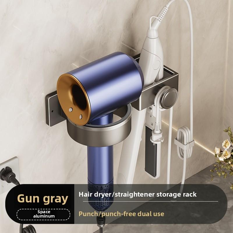 Aluminum Bathroom Wall Mount Hair Dryer Holder With Adhesive And Holes For Toilets And Showers