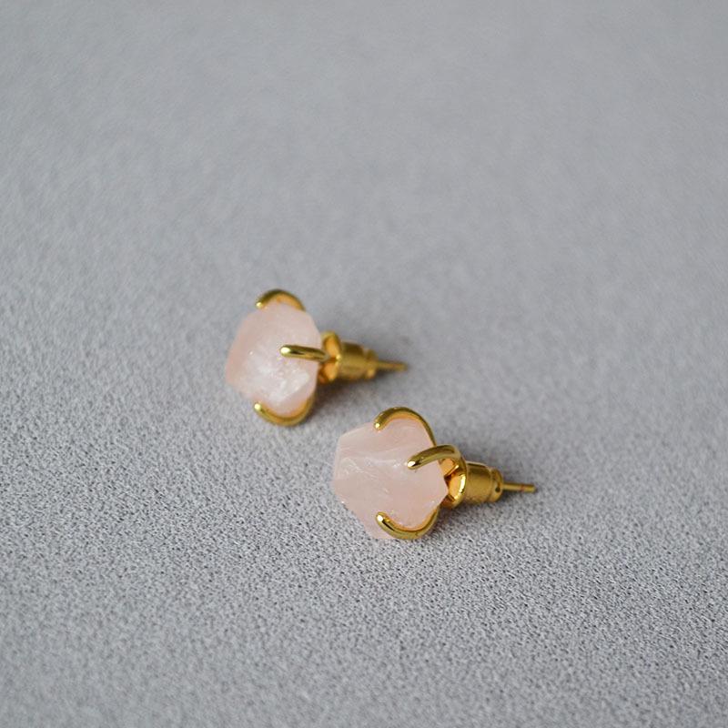 Gold-Plated Irregular Aquamarine & Amethyst Brass Stud Earrings with 925 Silver Posts