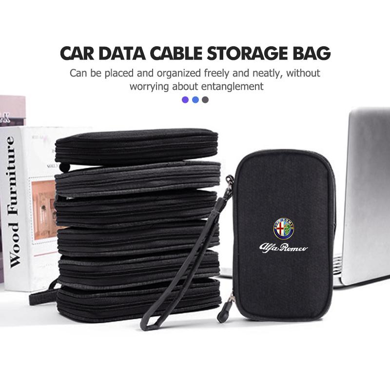 Car Charger Data Cable USB Bag Headphones Travel Storage Bag For Alfa Romeo 159 Giulietta 156 147 Giulia Mito GT Stelvio Spider
