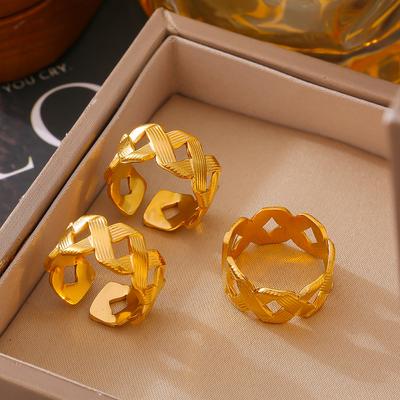 Cold And Simple Winding Texture Ring Titanium Steel Plated 18K Gold Personalized Opening Adjustable Ring Female