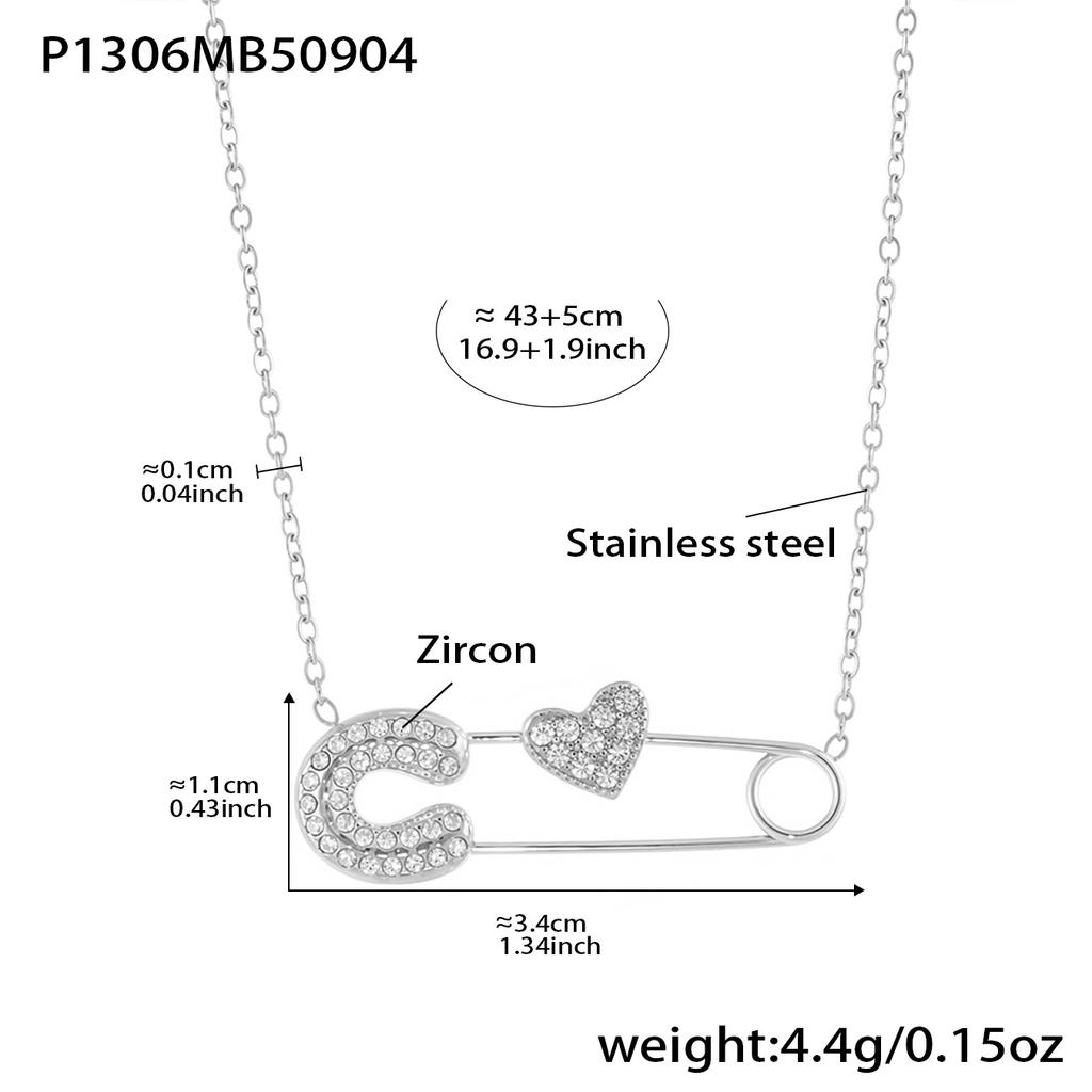 Delikatny naszyjnik z agrafką wysadzaną cyrkoniami na cienkim łańcuszku ze stali nierdzewnej pokrytej 18k złotem, zawieszka, naszyjnik-charms dla kobiet