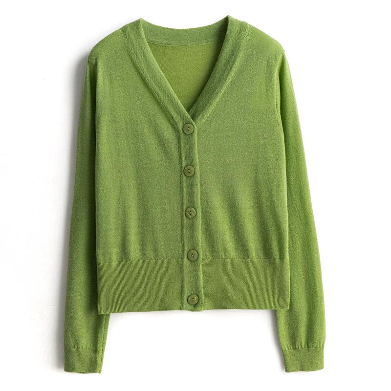 Women's Flashing V-Neck Knitted Cardigan - Lightweight Autumn Sweater, Stylish Short Outerwear, Air-Conditioning Top
