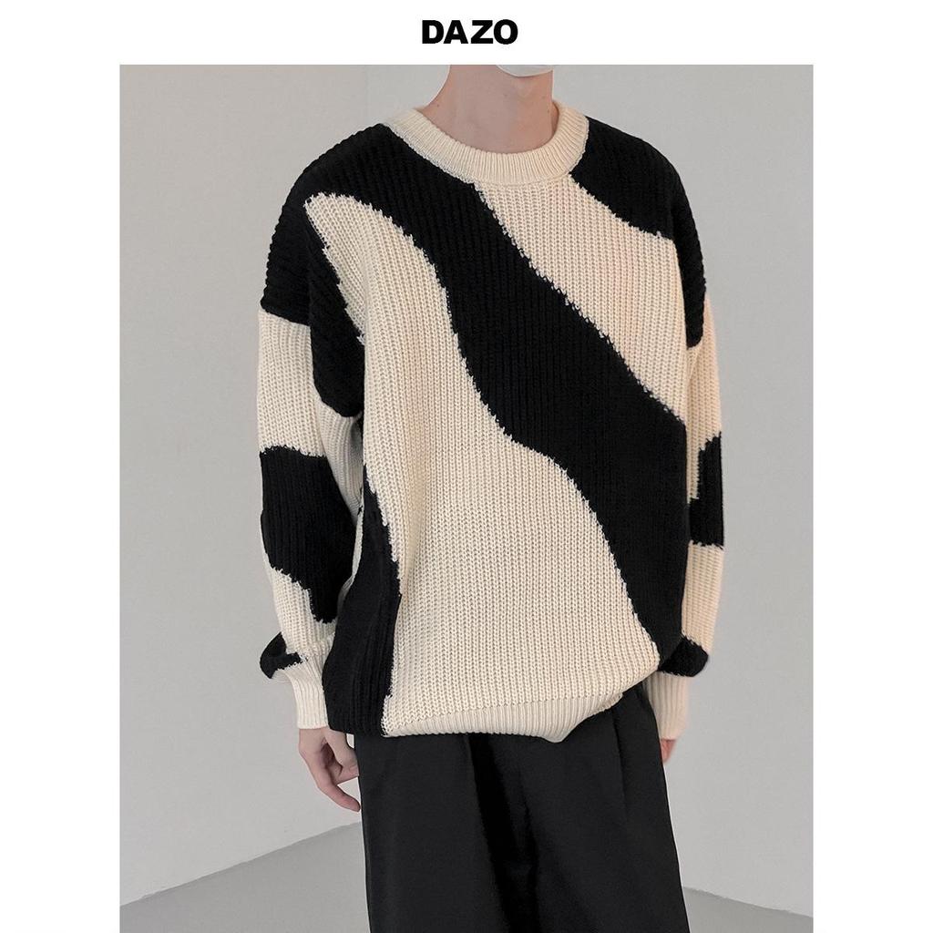 Boys' Contrast Color Knitted Pullover Sweater - Lazy Style, Loose Fit, Autumn/Winter, Korean Style