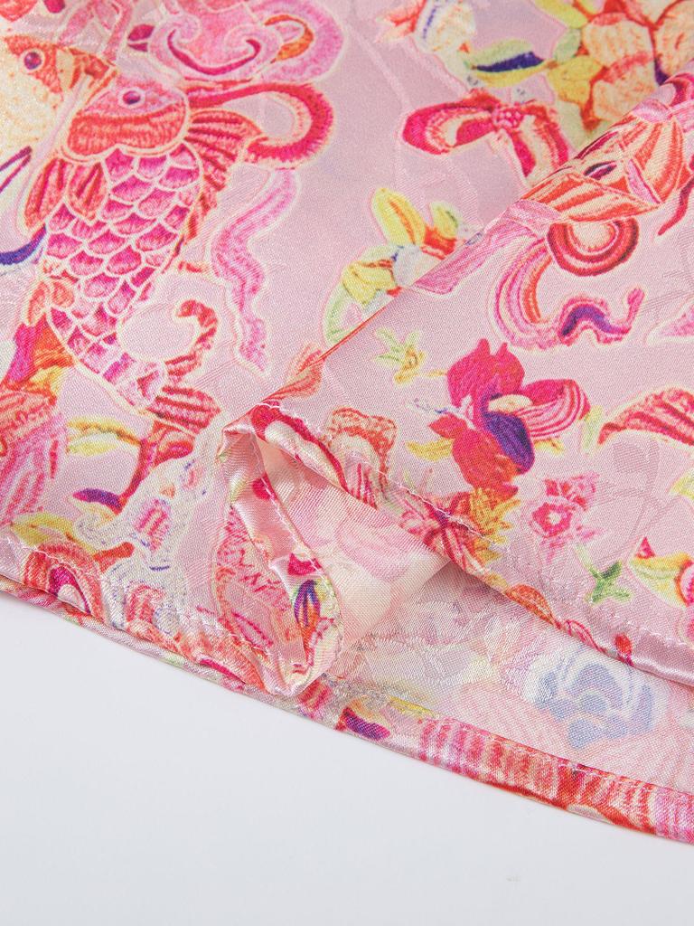 Girls' Sleeveless Tang Suit Dress: Summer Koi & Flower Design