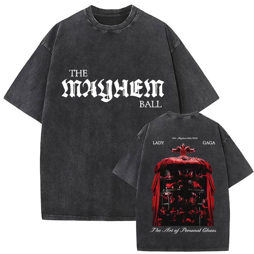 

Classic Lady Gaga The Mayhem Ball Album Fans T Shirts Unisex Women Hip Hop Vintage Washed Fashion Oversized Tshirt Streetwear S