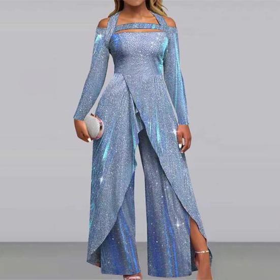 Tuta Elegante Donna LZPCarra Con Paillettes - Tubino Lungo A Gamba Larga Senza Maniche - Per Matrimoni, Feste E Cerimonie - Taglie Disponibili