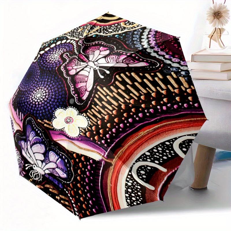 

1pc Automatic Open/Close Umbrella with 8-Rib Lightweight Compact Design, Windproof & Portable for Outdoor Adventures - Stylish (as the picture,Iron&8K)