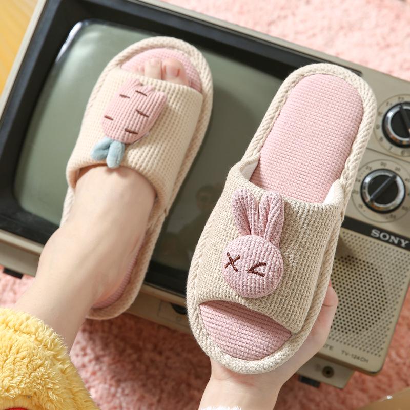 Korean Trend Summer Women's Cartoon Linen High Heel Slippers - Cool, Non-slip, Silent, and Perfect for Indoor Use
