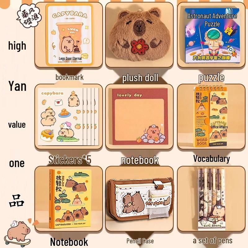 Capybara Souvenir Schreibwaren-Set - Perfektes Geschenk zum Kindertag, Geburtstag oder als Auszeichnung im Kindergarten