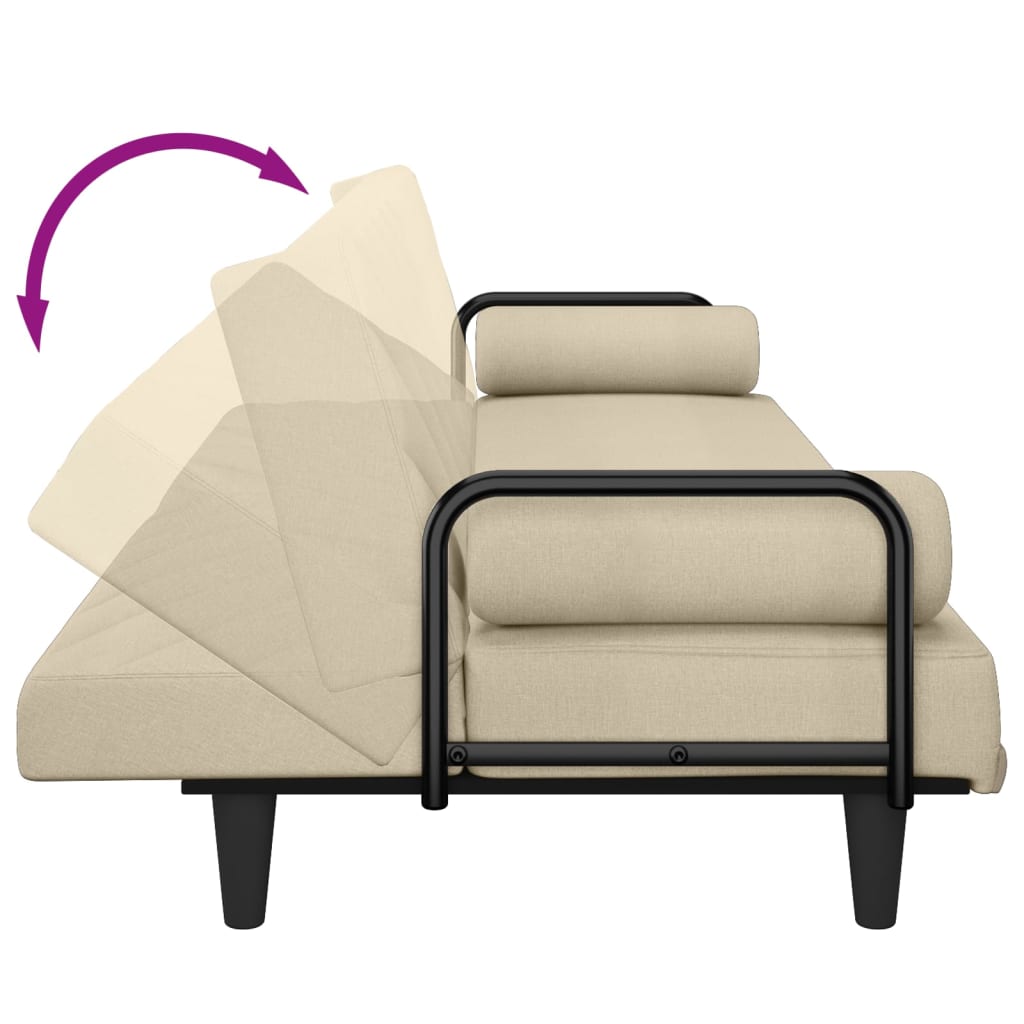 Cream Fabric Sleeper Sofa with Armrests
