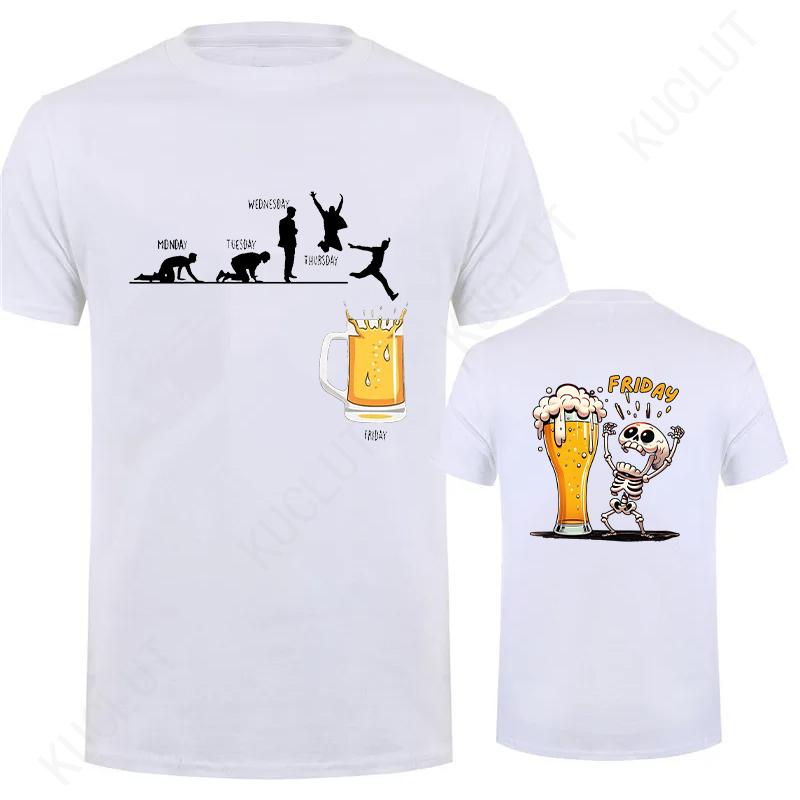 Fashion Skeleton Enjoying FRIDAY Beer Day Tees Back Print Men's T-Shirt Finally Friday for Drink Lover Male Oversized Clothing