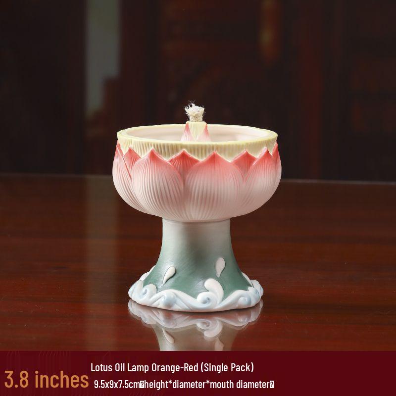 Ceramic Lotus Candle Holder for Buddhist Offerings, Butter Lamp Holder, Complete Set for Household Buddhist Hall, Decorative Ornaments.