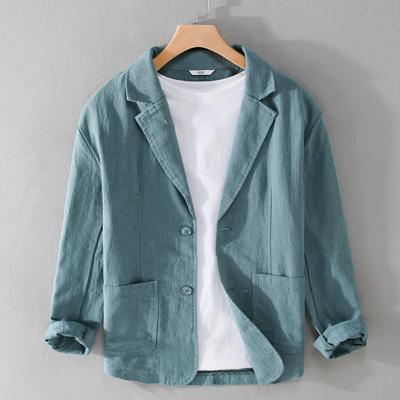 Jarní a letní obleky a saka pro muže, denní dojíždění, ležérní bundy, jednobarevné, slim fit, bavlněné lněné sako, korejská móda, pánské oblečení