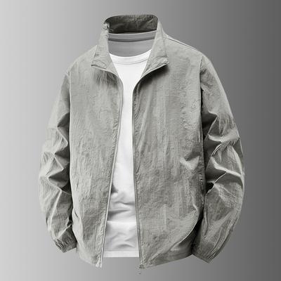 Giacca da Uomo Leggera con Collo Alto e Protezione Solare Estiva da Esterno Antivento con Design a Sottile Texture Marmorizzata Tasche con Zip