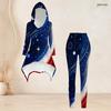 Women Plus Size Two Piece Hooded Long Sleeve Top And Pants Halloween Witch Cat Moon Print Loungewear Set