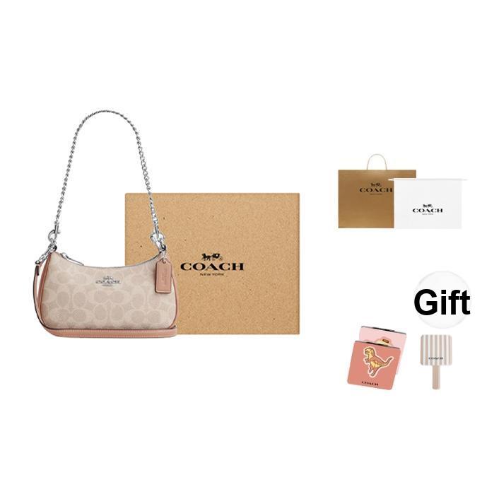 Coach Teri 19 Logo Fermeture éclair Sac bandoulière Sacs pour femmes Small Milk-Tea CW323-SVPWH