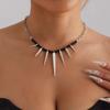 Punk Black Beads Rivet Choker Necklaces for Men Women Exaggerated Silver Color Metal Long Spike Tassel Necklaces Y2K Jewelry