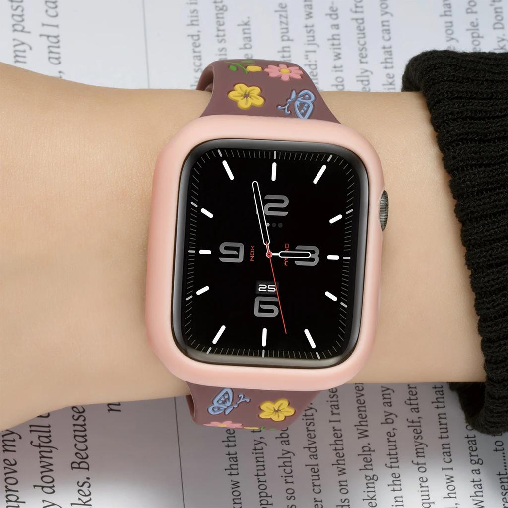 Cute Color Flowers Silicone Strap Case For Apple Watch 42mm 46mm 44 40mm 49 45 38 41mm Girl Slim Band For Iwatch 10 9 8 SE 7 6 5