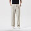 Men's Breathable Lyocell Linen Summer Trousers - Casual, Comfortable, Elastic Waist, Straight Leg, Solid Color.