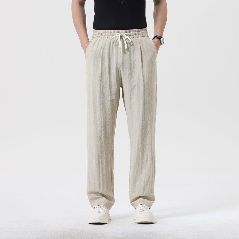 Men's Breathable Lyocell Linen Summer Trousers - Casual, Comfortable, Elastic Waist, Straight Leg, Solid Color.