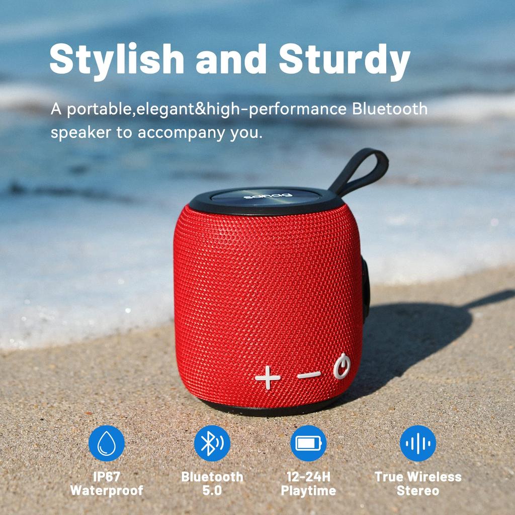 Sanag M7 Portable Bluetooth Dual Wireless Mini 360 HD Surround Sound Rich Stereo IP67 for and Red Speaker, 5.0 Pairing, Speaker, & Bass, 24-Hour