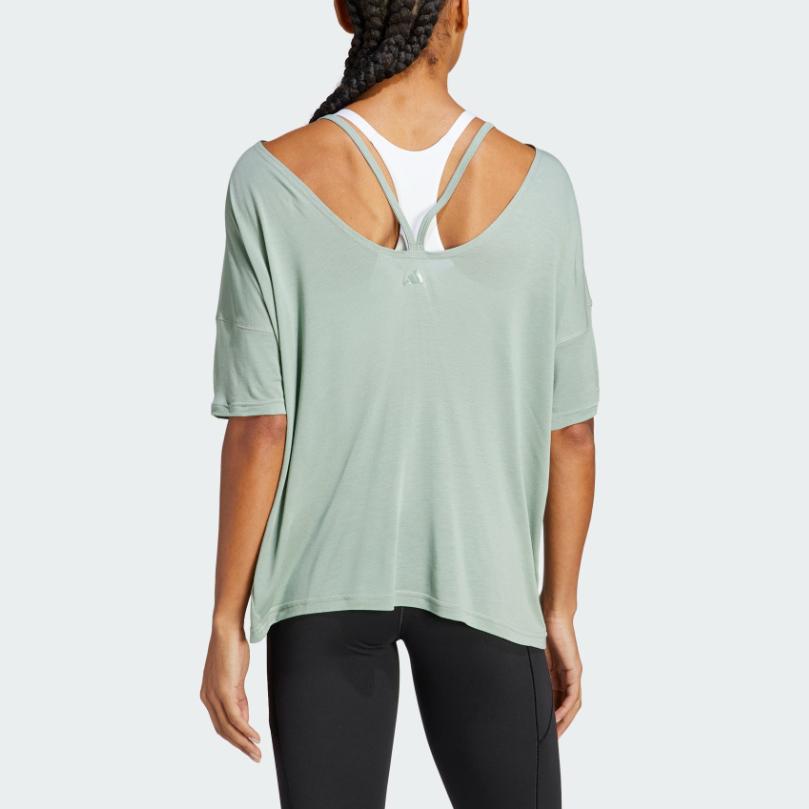 Adidas Solid Color Round Neck Short Sleeve T-Shirt Women Tops Green HR5078