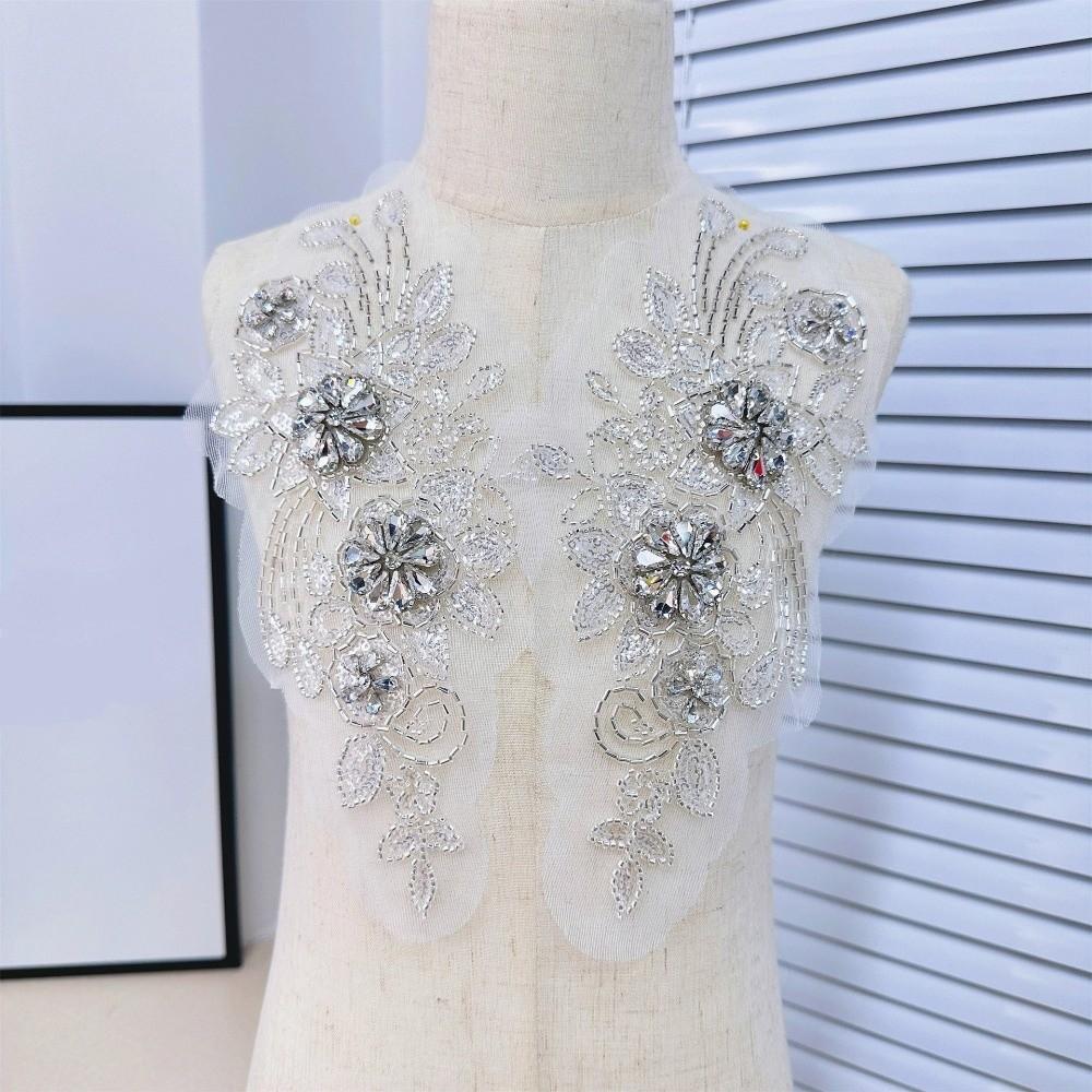 Rhinestones Lace Flower Applique Flower Design Clothing Applique Dress Patches  Evening Dress