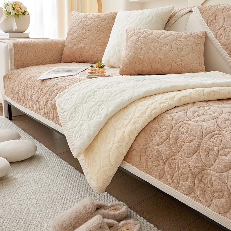 Milk Fiber Sofa Cushion Winter Thickened Fleece Cushion Non-Slip Leather Sofa Cover Cover Cloth