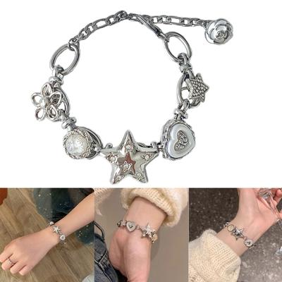 Heart Star Chain Bracelet Unique Wrist Jewelry Stylish Star Pendant Bracelet Charm Bracelet Perfect for Daily Wear