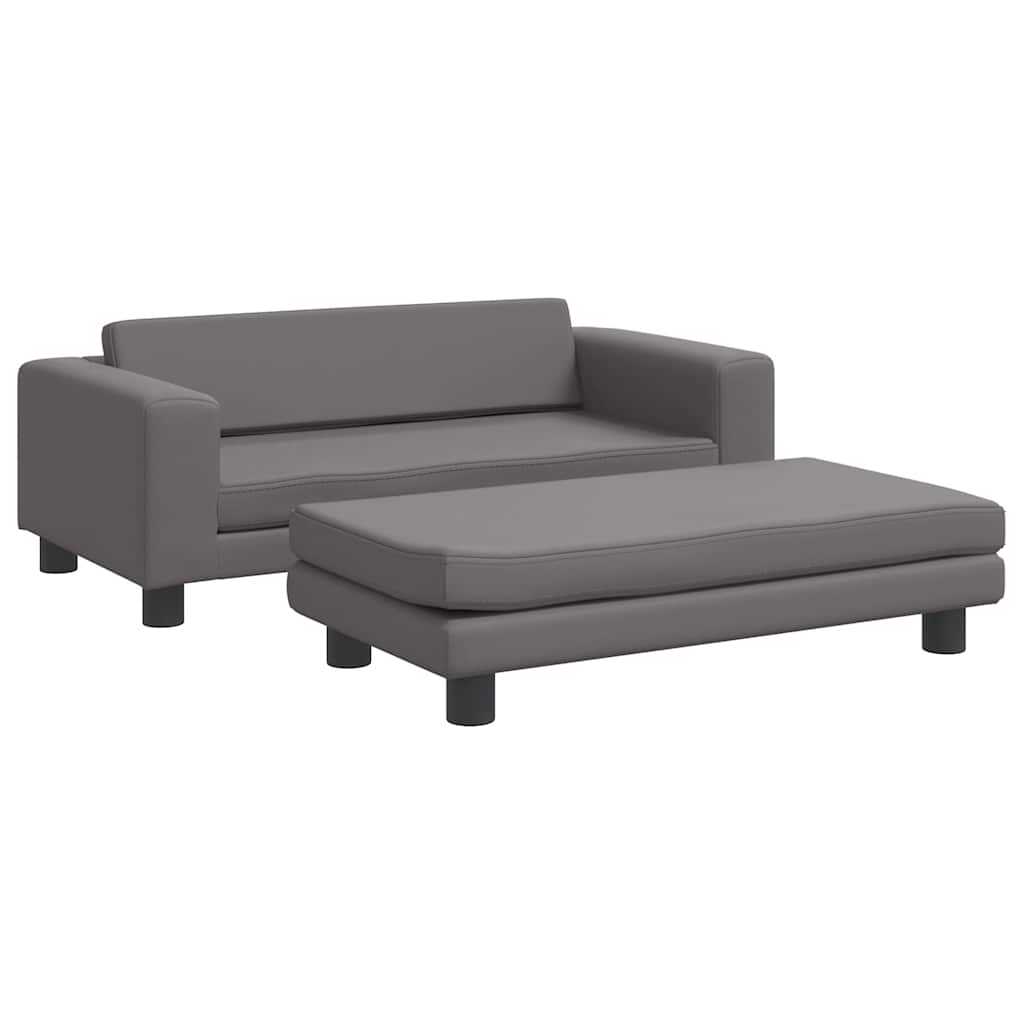 Vidaxl Sofa Dziecięca Z Podnóżkiem, Szara, 100X50X30 Cm, Ekoskóra