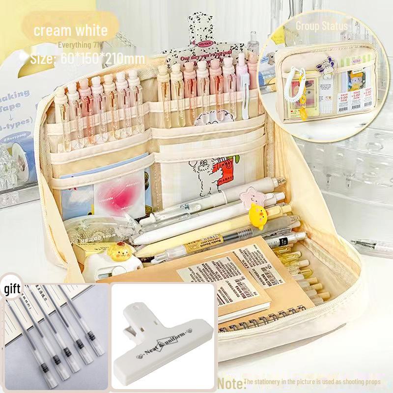 

Місткий 12-шаровий пенал для дівчаток - ідеально підходить для учнів молодшої та старшої школи 5 gel pens + small clip білий/вершковий