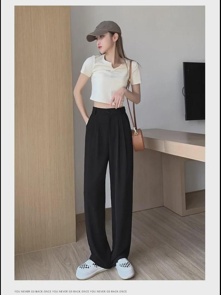 Plus-Size Loose Black Wide-Leg Drape Summer Trousers for Pear-Shaped Women