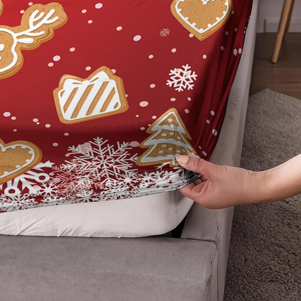 3pcs Christmas gingerbread print coreless bedsheet set multiple size soft bedcovers bedroom bedding decorations machine washable