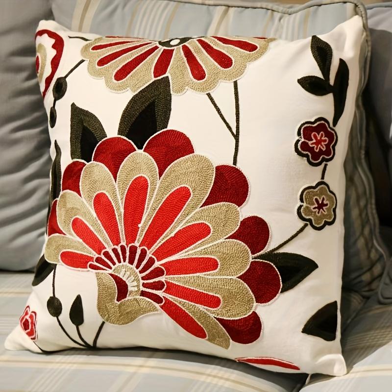 Red Beige Floral Throw Pillow Cover Boho Vintage Large Flower Print Decorative Cushion Case For Sofa Couchhome Decor