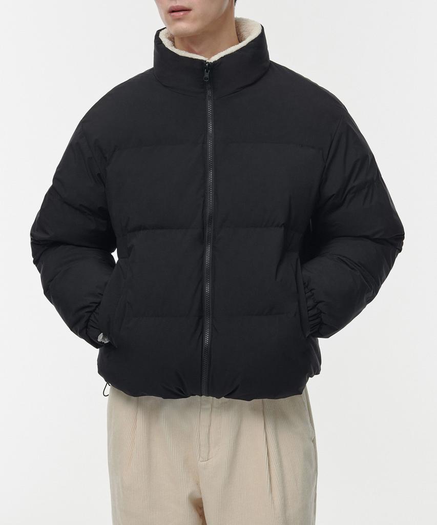 Musinsa Standard Daily Puffer Reversible Fleece Short Padded Jacket [Black/Cream]