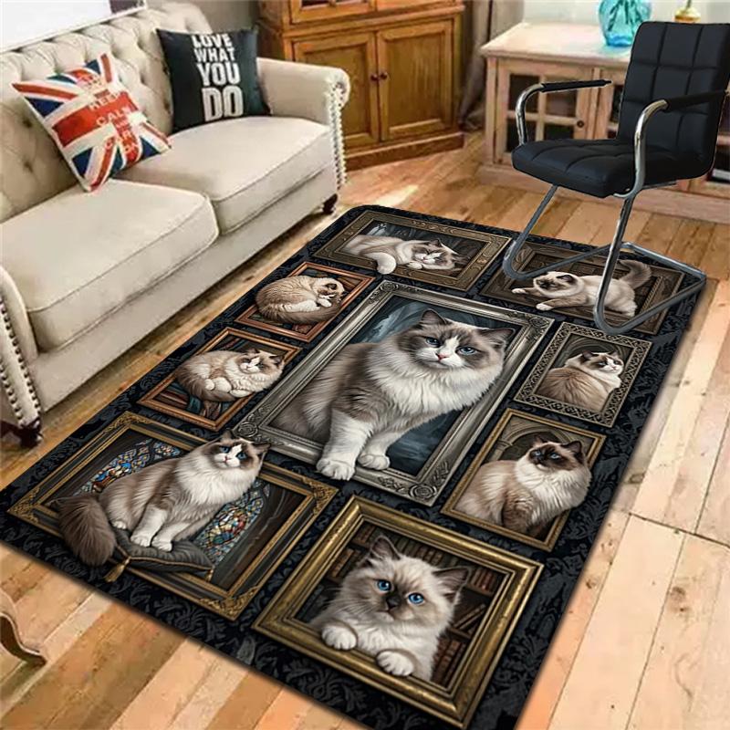Cats Frames Pattern Rug Floor Mat for Living Room or Bedroom Soft and Comfortable Carpet a Gift for Birthday and Holiday.