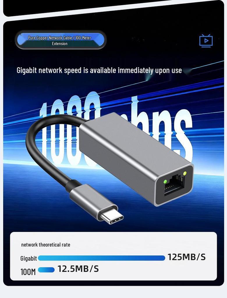 Type-C To RJ45 Gigabit Ethernet Adapter Cable