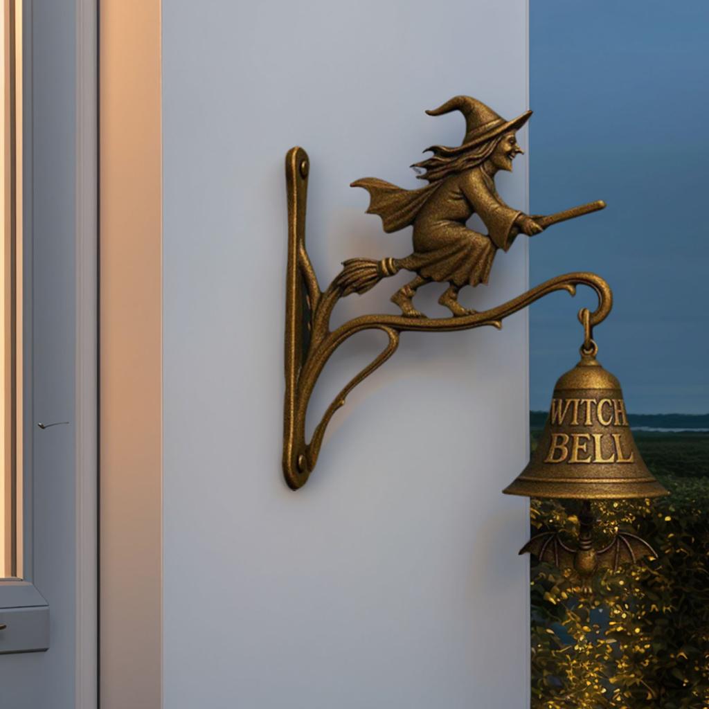 Vintage Witch Doorbell Multi-Purpose Halloween Witch Bells Wear Resist Broom-Riding Witch Bell for Front Doors Porch