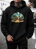 Unisex Hoodie, Outdoor Adventure, Mountain Bike And Forest Scenery Graphic, Pullover Sweatshirt, Casual Streetwear Style, Autumn Winter Season, Front 