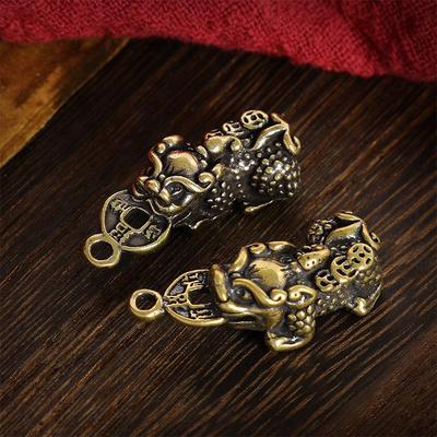 Brass Pixiu Unisex Pendant Keyring for Wealth and Peace